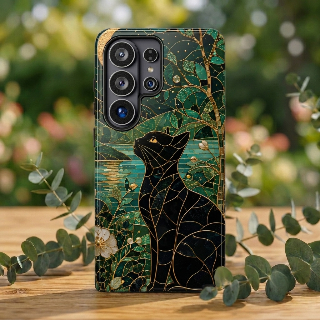 Black Cat Samsung Galaxy Phone Case | Enchanted Cat Art Cover