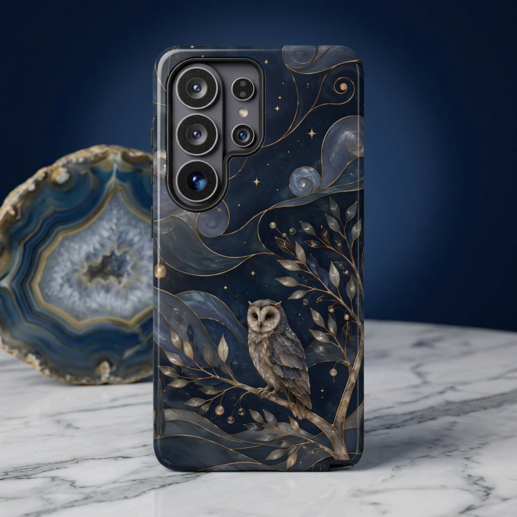 Barn Owl Samsung Galaxy Phone Case | Midnight Forest Art Cover