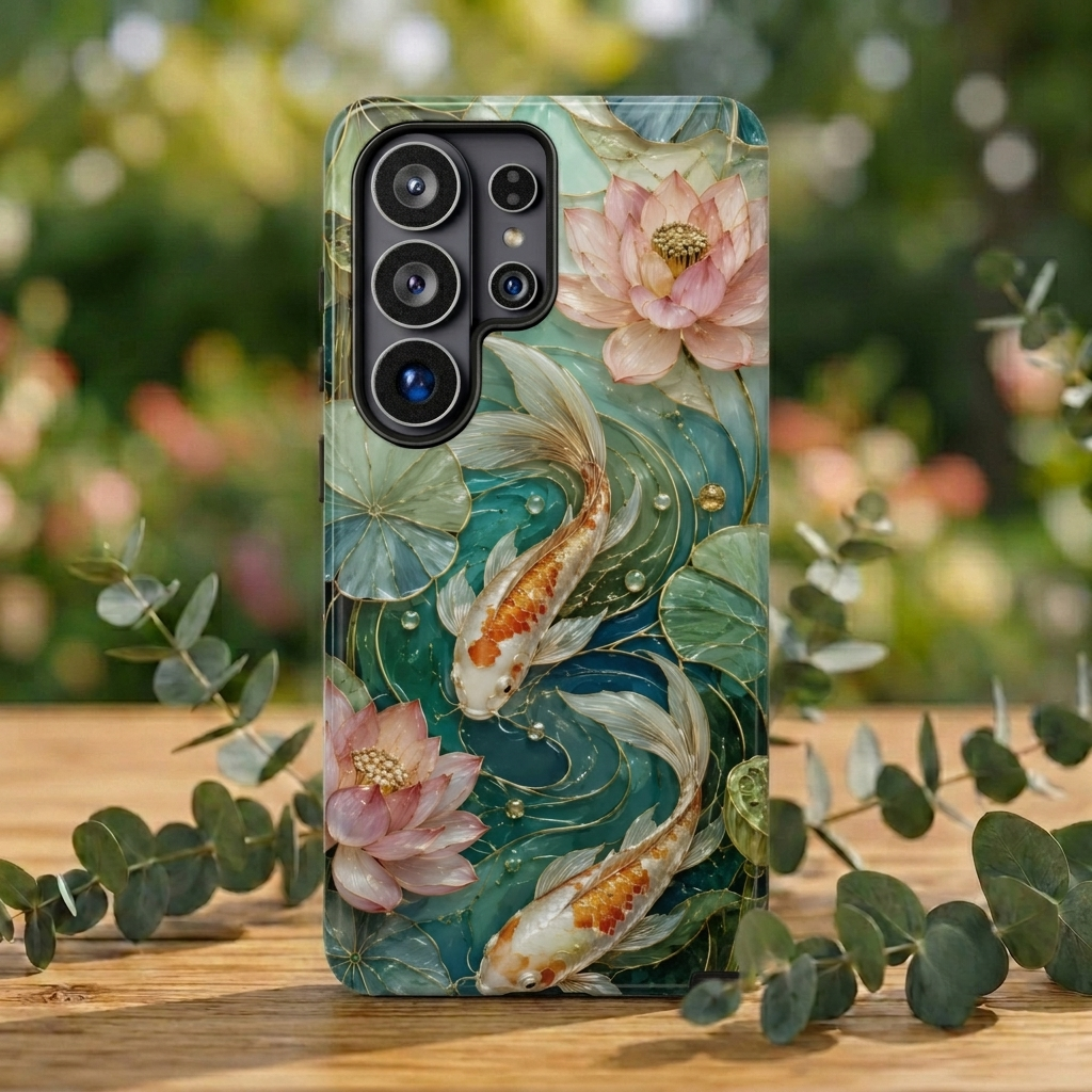 Koi Fish Samsung Galaxy Phone Case | Lotus Pond Art Cover