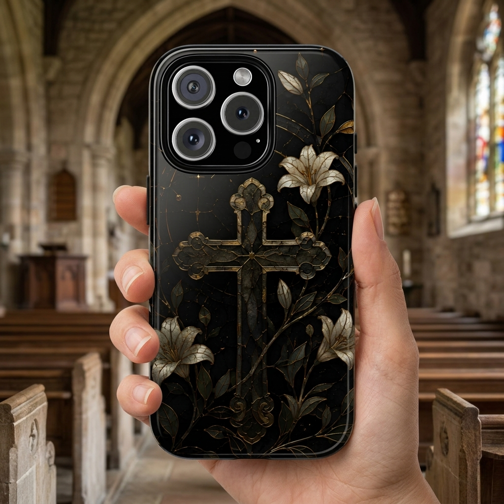 Gothic Cross Lily iPhone Case | Christian iPhone Case