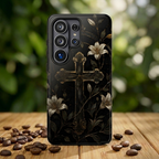 Gothic Cross Lily Samsung Galaxy Phone Case | Christian iPhone Case