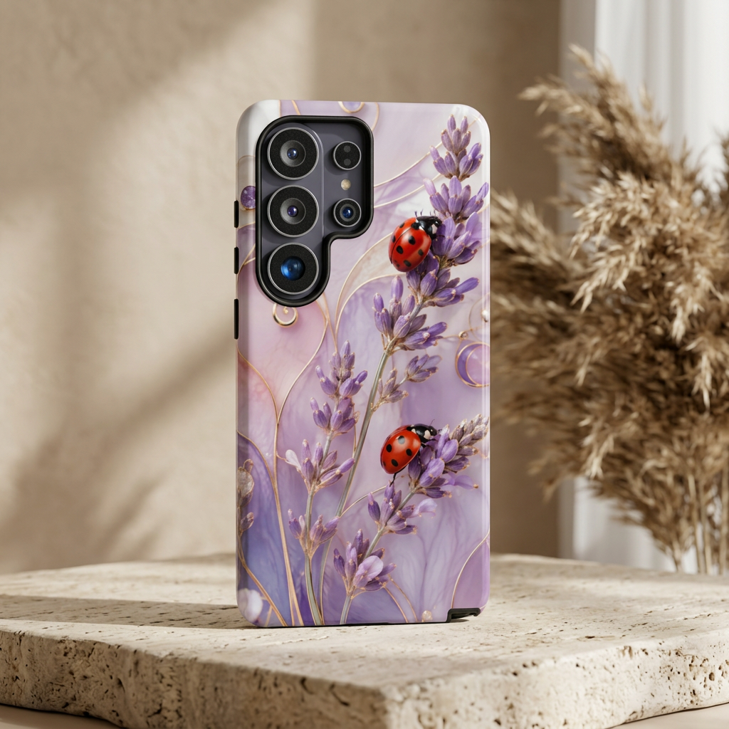 Lavender Ladybug Samsung Galaxy Phone Case | Floral iPhone Case