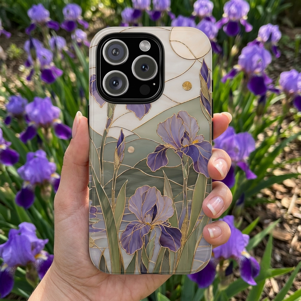 Stained Glass Iris iPhone Case | Purple Floral iPhone Case