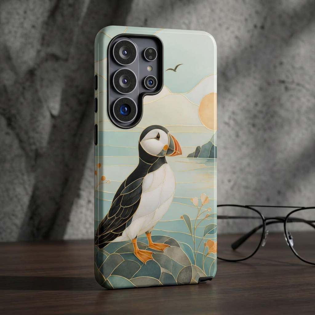 Puffin Coastal Samsung Galaxy Phone Case | Seaside Bird Art Phone Case