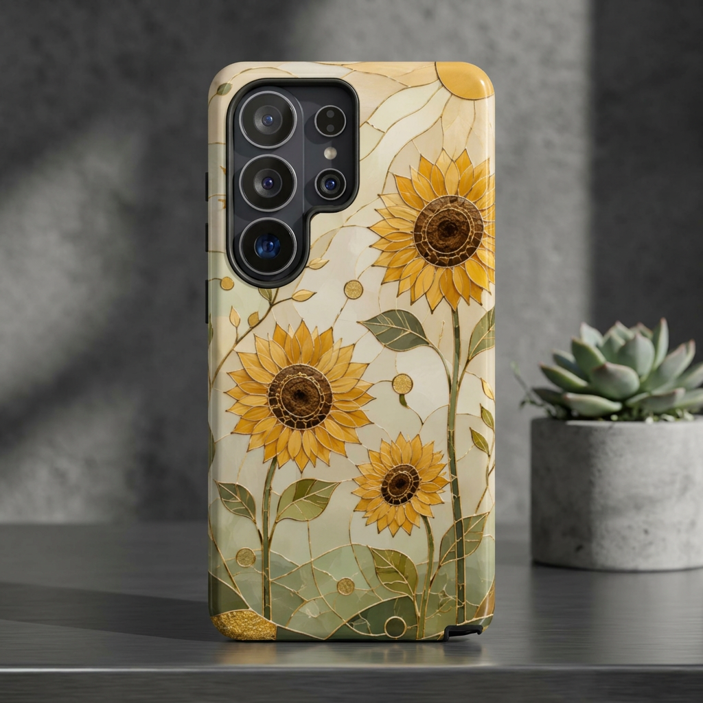 Sunflower Samsung Galaxy Phone Case | Stained Glass Floral Phone Case