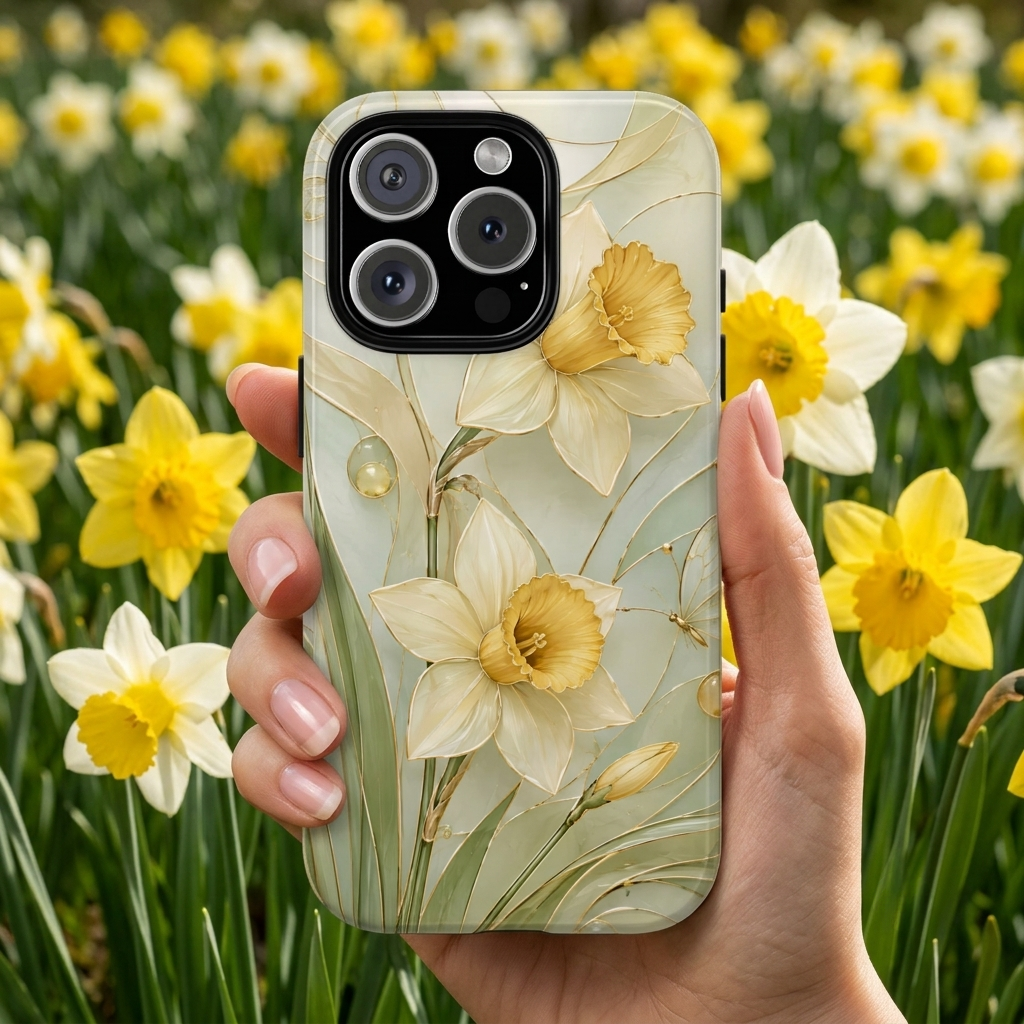 Stained Glass Daffodil iPhone Case | Yellow Floral Phone Cover