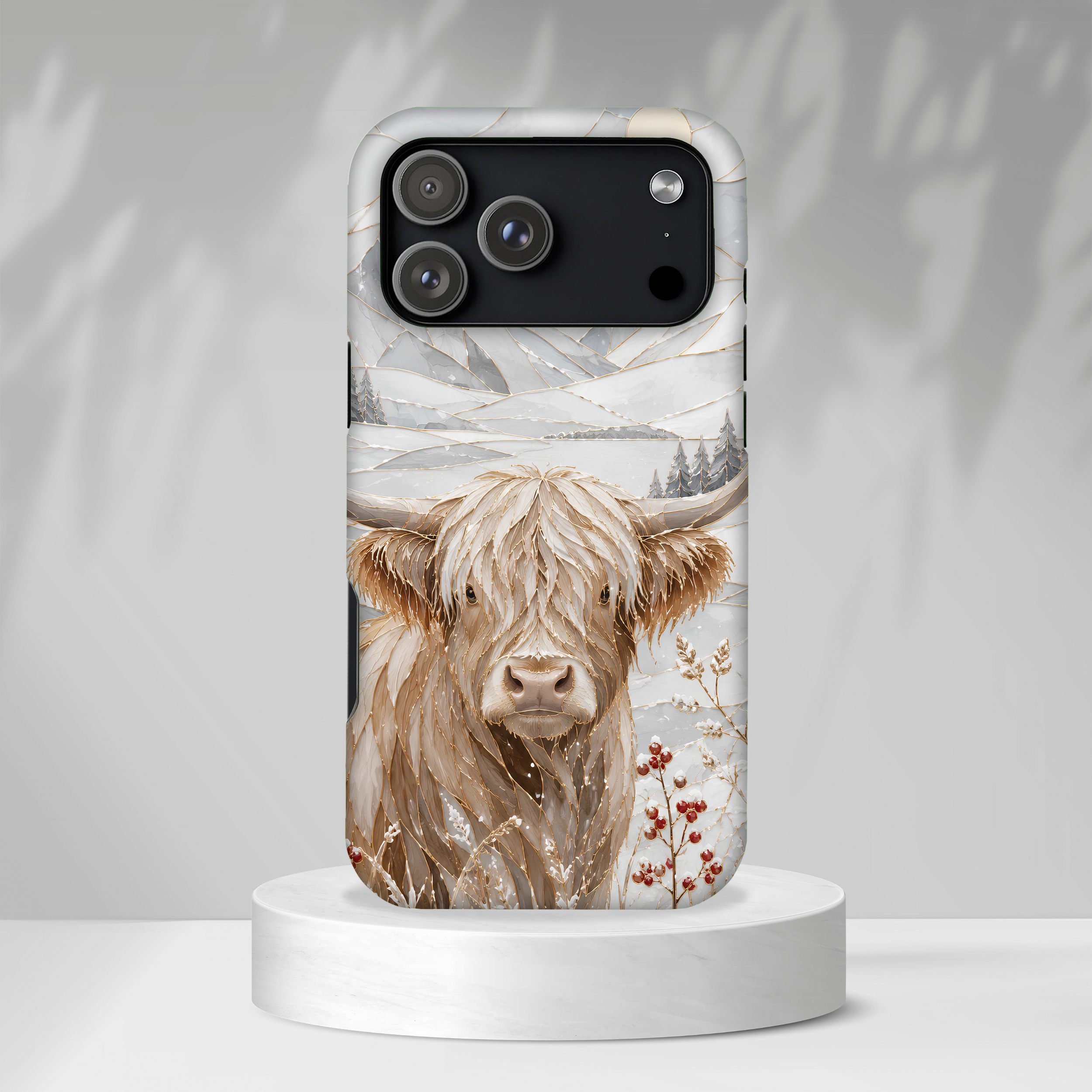 Highland Cow iPhone Case | Stained Glass Mountain Case