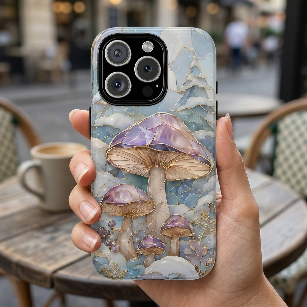 Iridescent Mushroom Illustration iPhone Case | Protective Hard Case