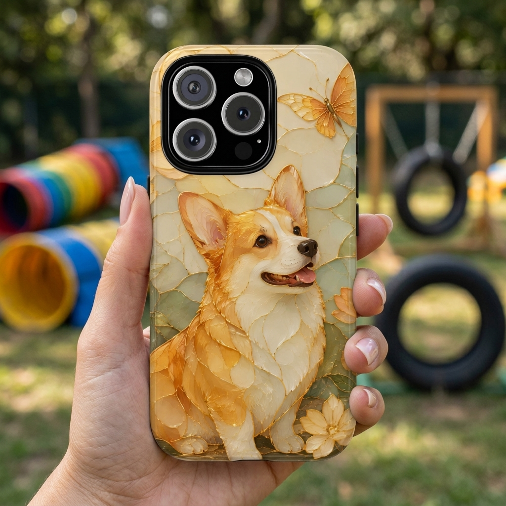 Corgi iPhone Case | Stained Glass Dog iPhone Case