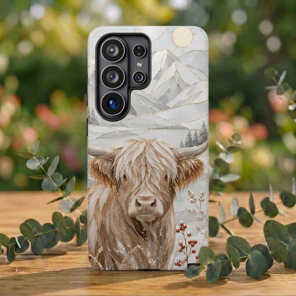 Highland Cow Samsung Galaxy Phone Case | Stained Glass Mountain Case
