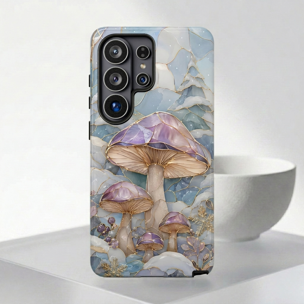 Iridescent Mushroom Illustration Samsung Galaxy Phone Case | Protective Hard Case