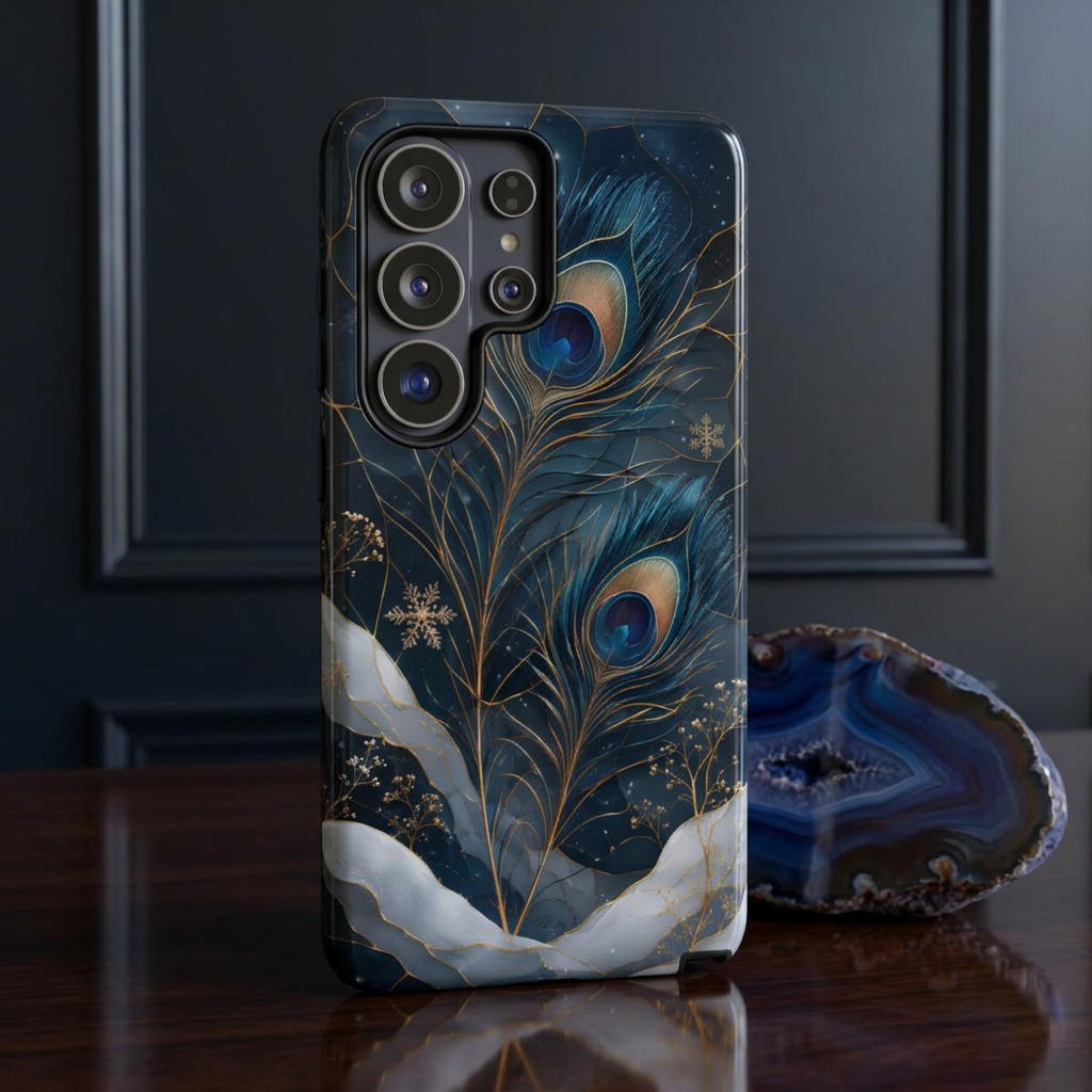Peacock Feather Samsung Galaxy  Phone Case | Blue Gold Phone Case