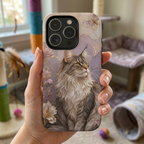 Maine Coon Cat iPhone Case | Floral Cat iPhone Case