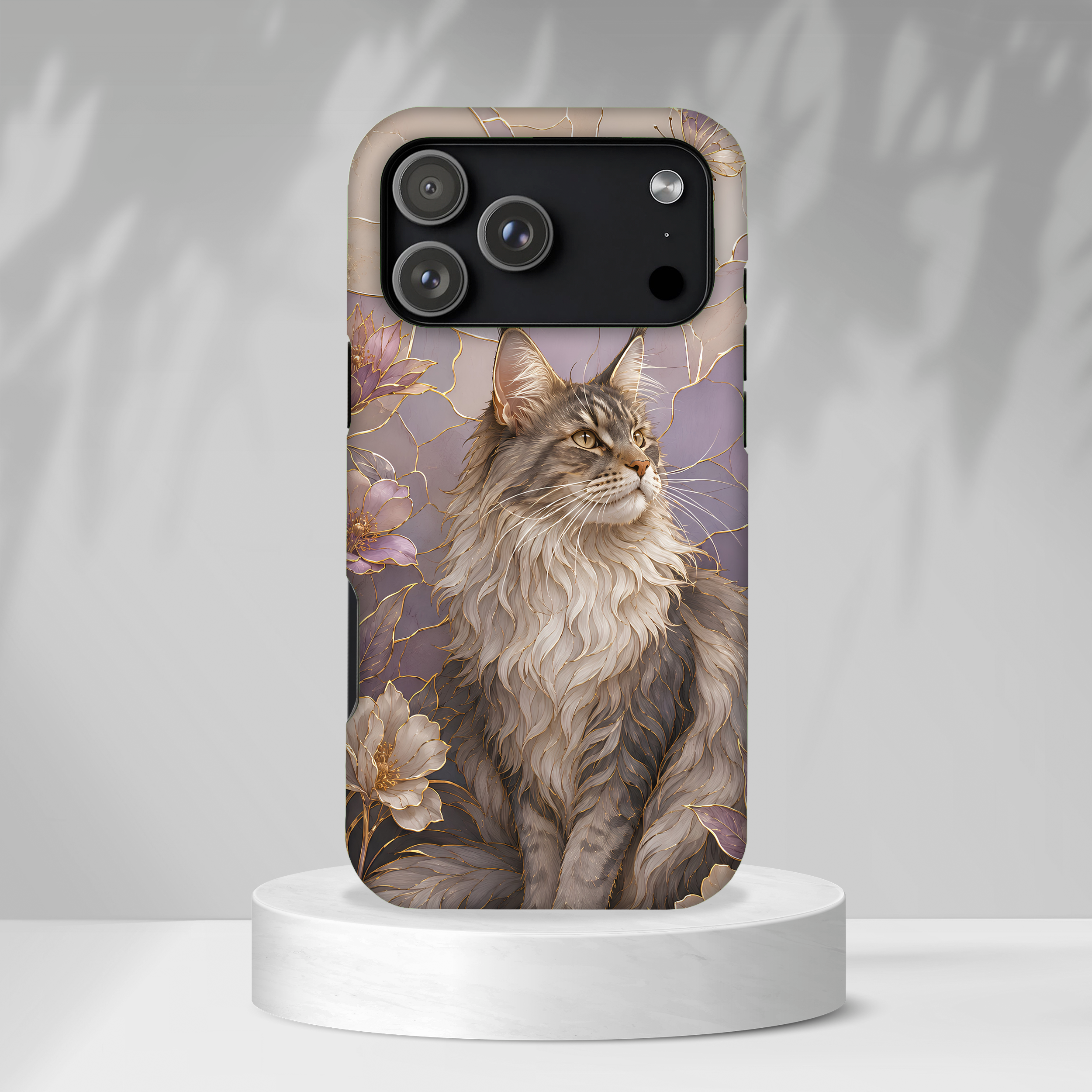 Maine Coon Cat iPhone Case | Floral Cat iPhone Case