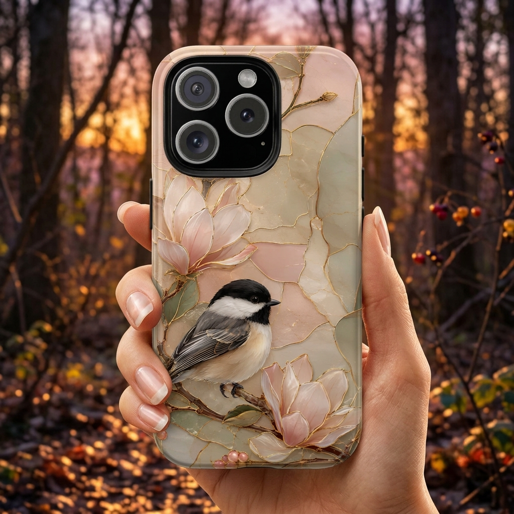 Chickadee iPhone Case | Magnolia Flower iPhone Case