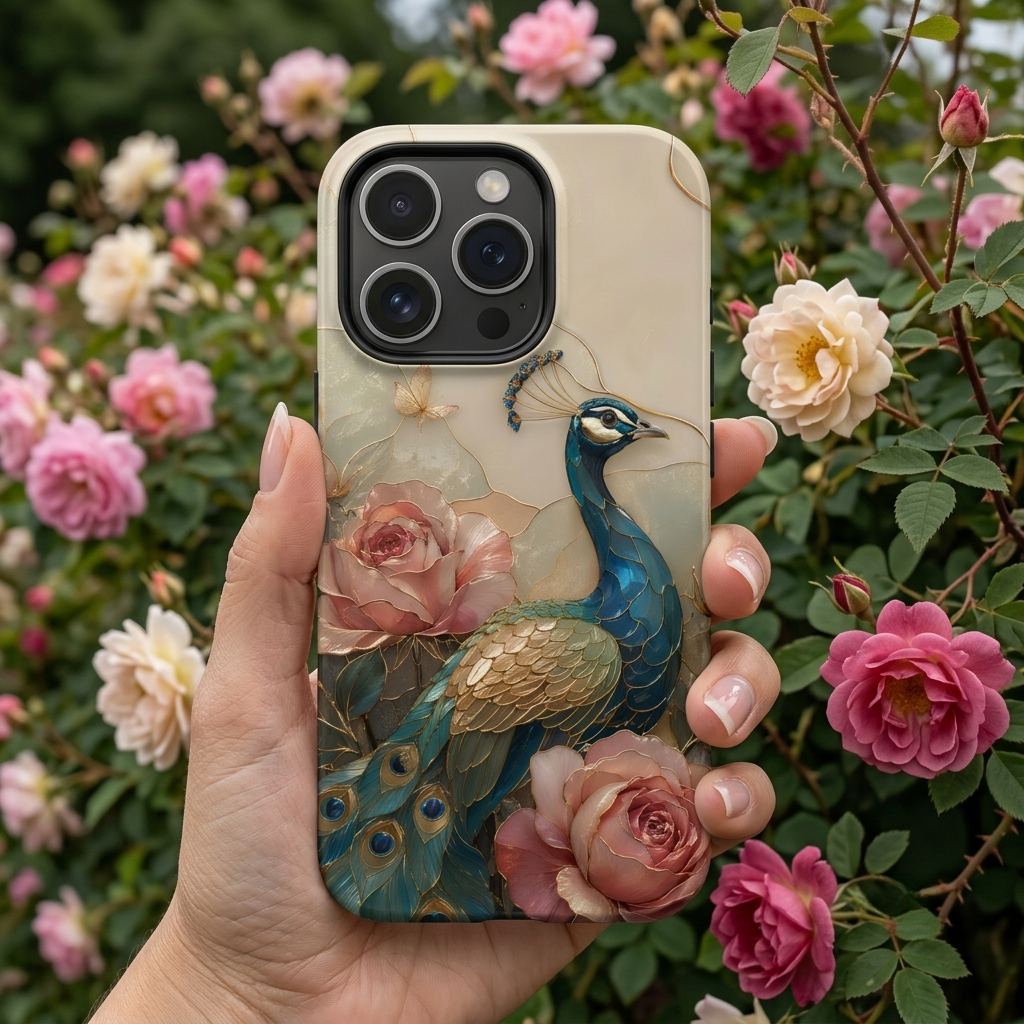 Peacock & Rose iPhone Case | Vintage Floral iPhone Case