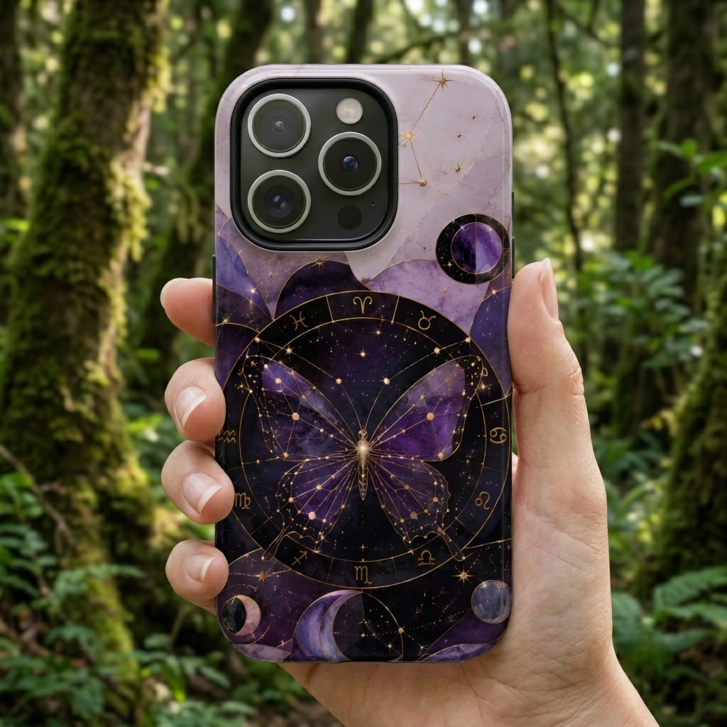Celestial Butterfly iPhone Case | Zodiac Moon Phase iPhone Case