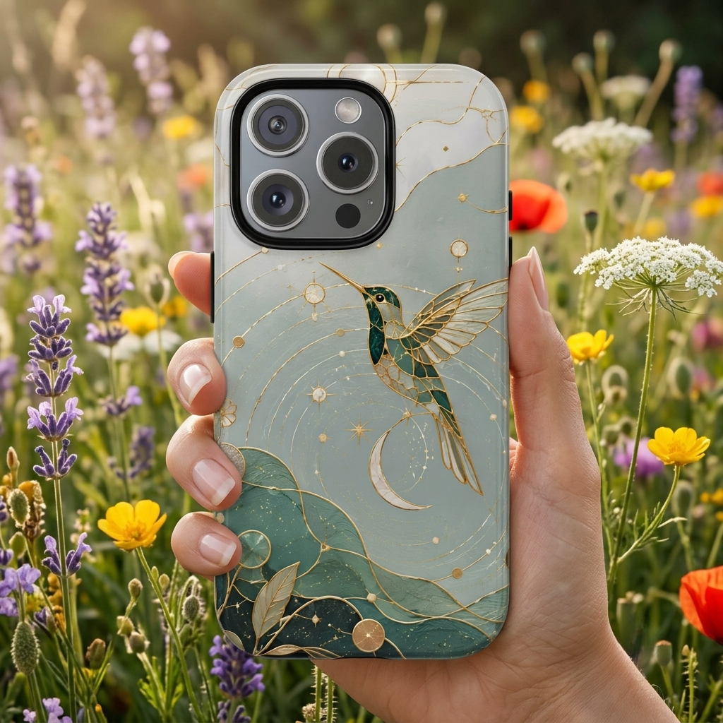 Celestial Hummingbird iPhone Case | Moon & Bird iPhone Case
