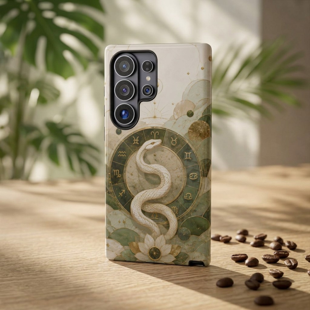White Snake Samsung Galaxy Phone Case | Celestial Zodiac Phone Case
