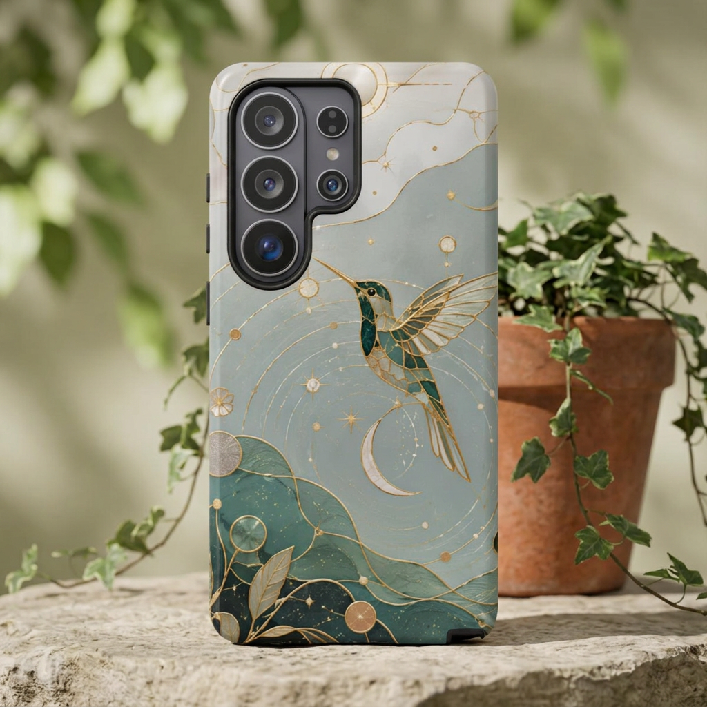 Celestial Hummingbird Samsu8ng Galaxy Phone Case | Moon & Bird Phone Case