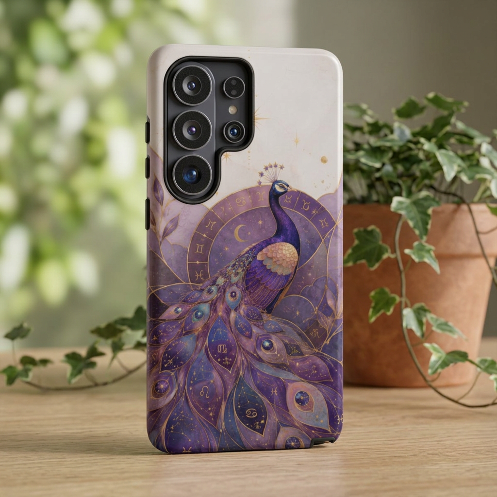 Purple Peacock Samsung Galaxy Phone Case | Celestial Peacock Phone Case