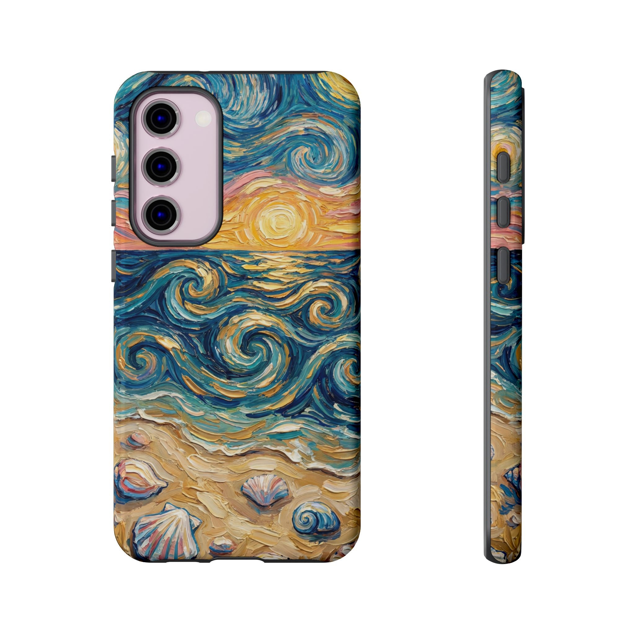 Sea Sunset Samsung Galaxy Case — Van Gogh‑Style Beach Waves with Shells