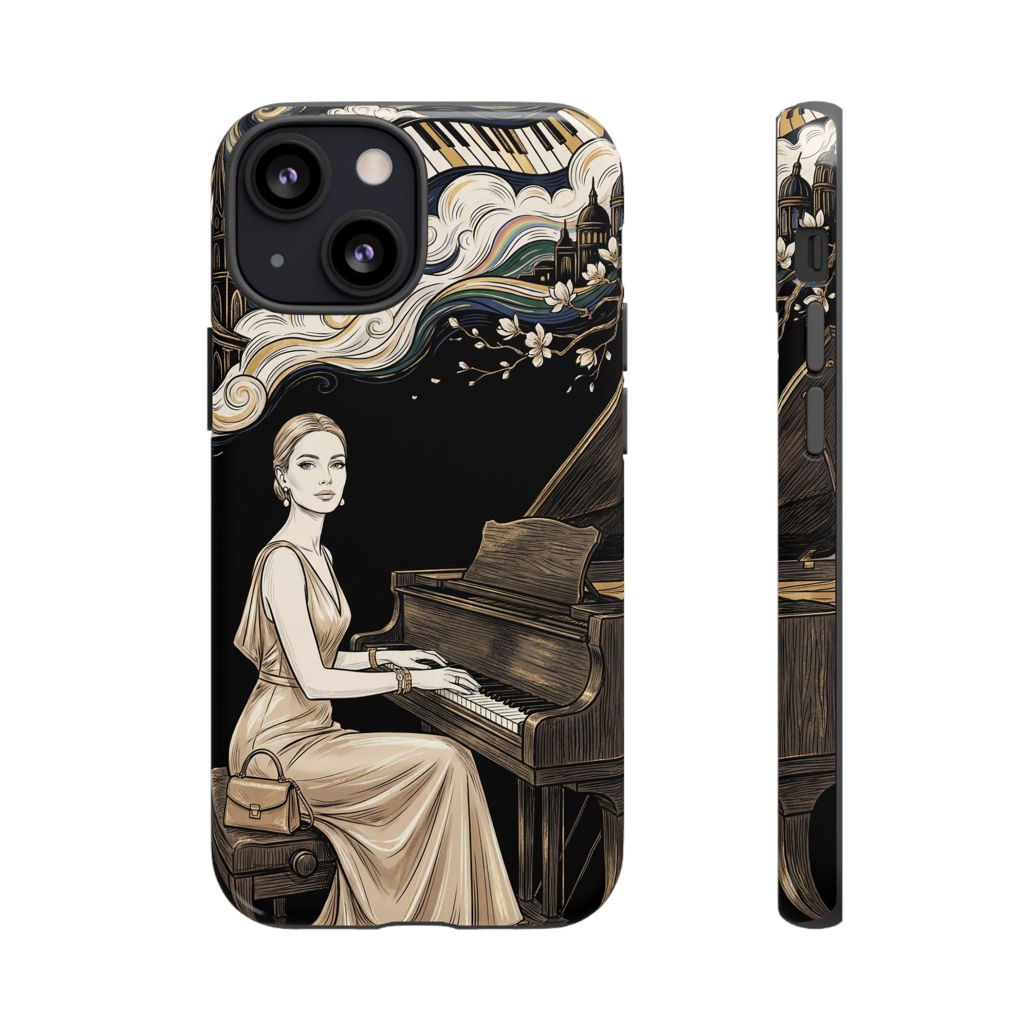 Elegant Piano Woman iPhone Case | Vintage Art Deco Music Design