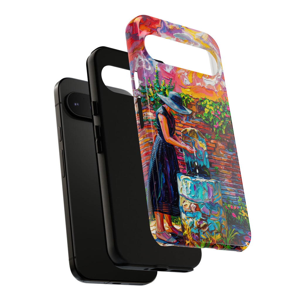 Artistic Garden Google Pixel Case | Woman at Well Colourful Impressionist Design