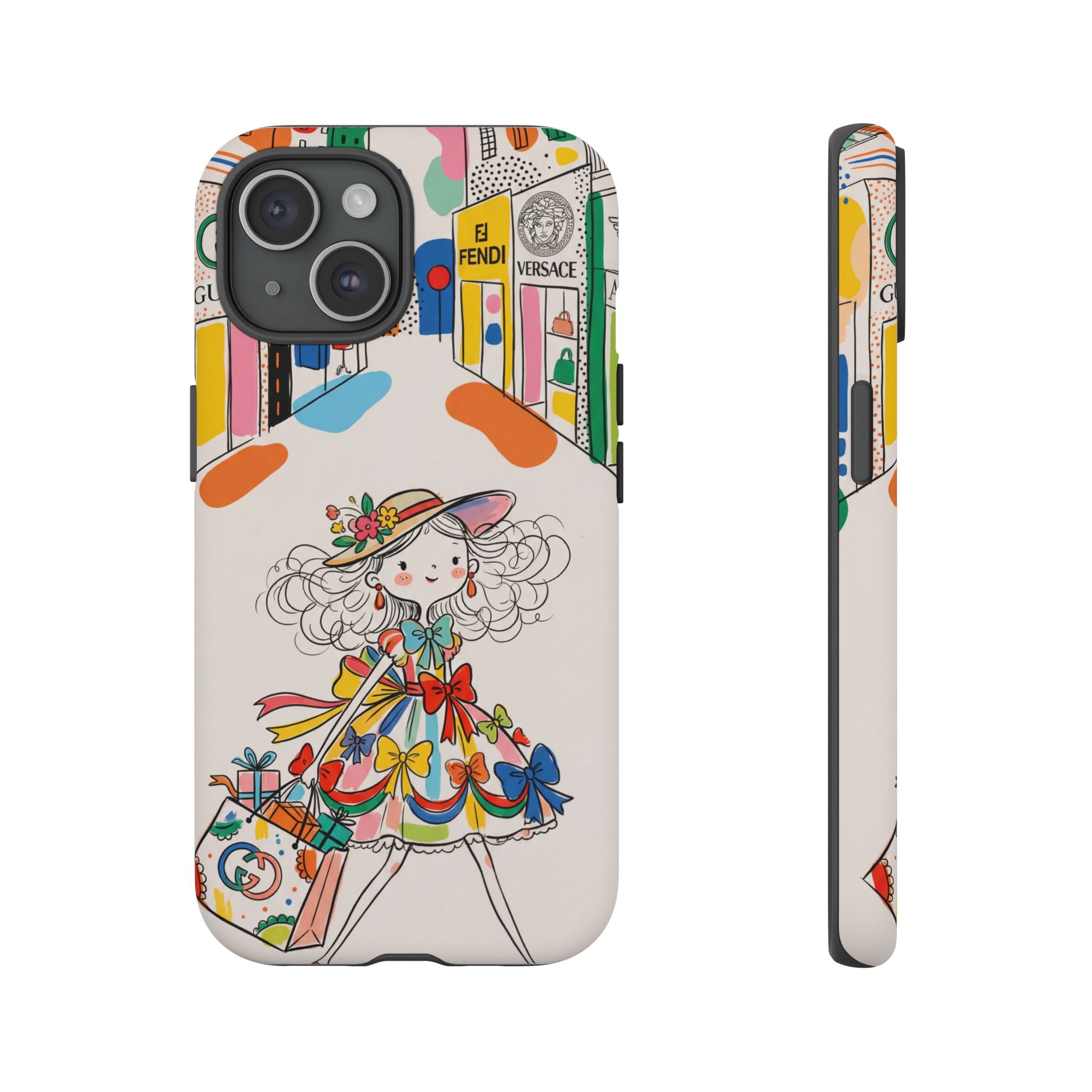 Cute Fashion Girl iPhone Case | Colourful Shopping Street Design