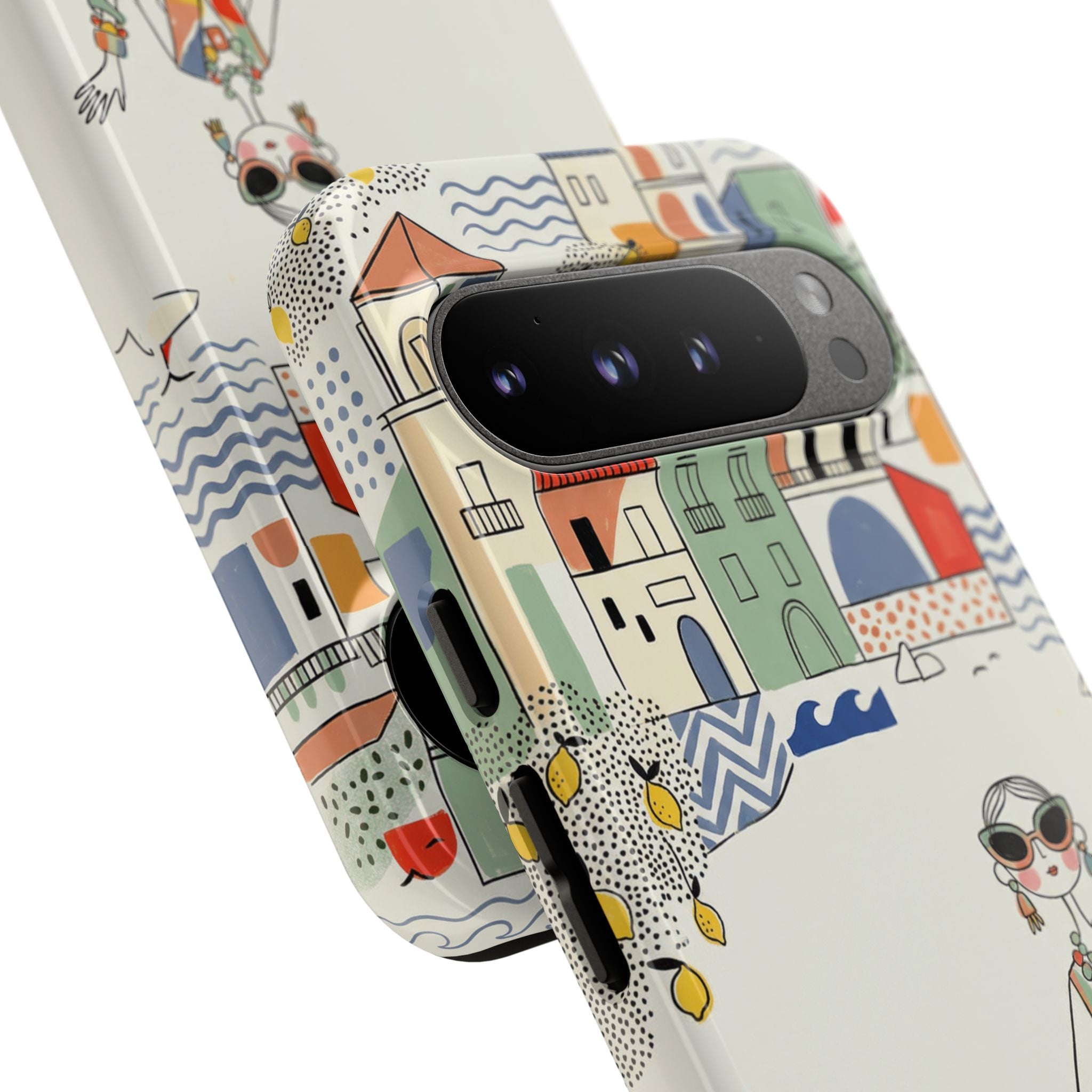 Stylish Riviera Google Pixel Phone Case | Chic Retro Woman in Convertible Design