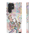 Sax Player Art Samsung Galaxy Phone Case | Pastel Jazz Street Illustration
