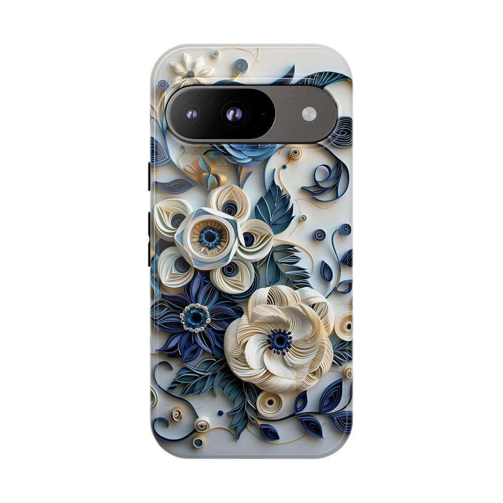 Floral Quilled Art Google Pixel Case — Blue & Cream Decorative Protection