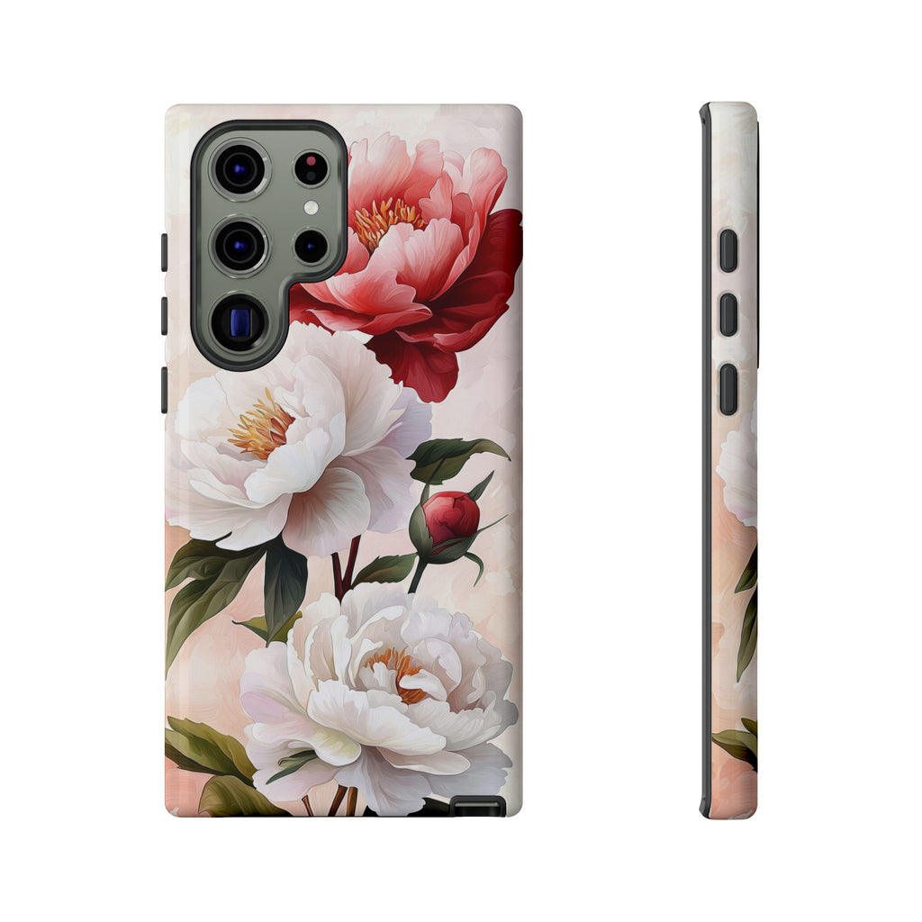 Custodia per Samsung Galaxy con motivo floreale Peony | Rosa bianca vintage