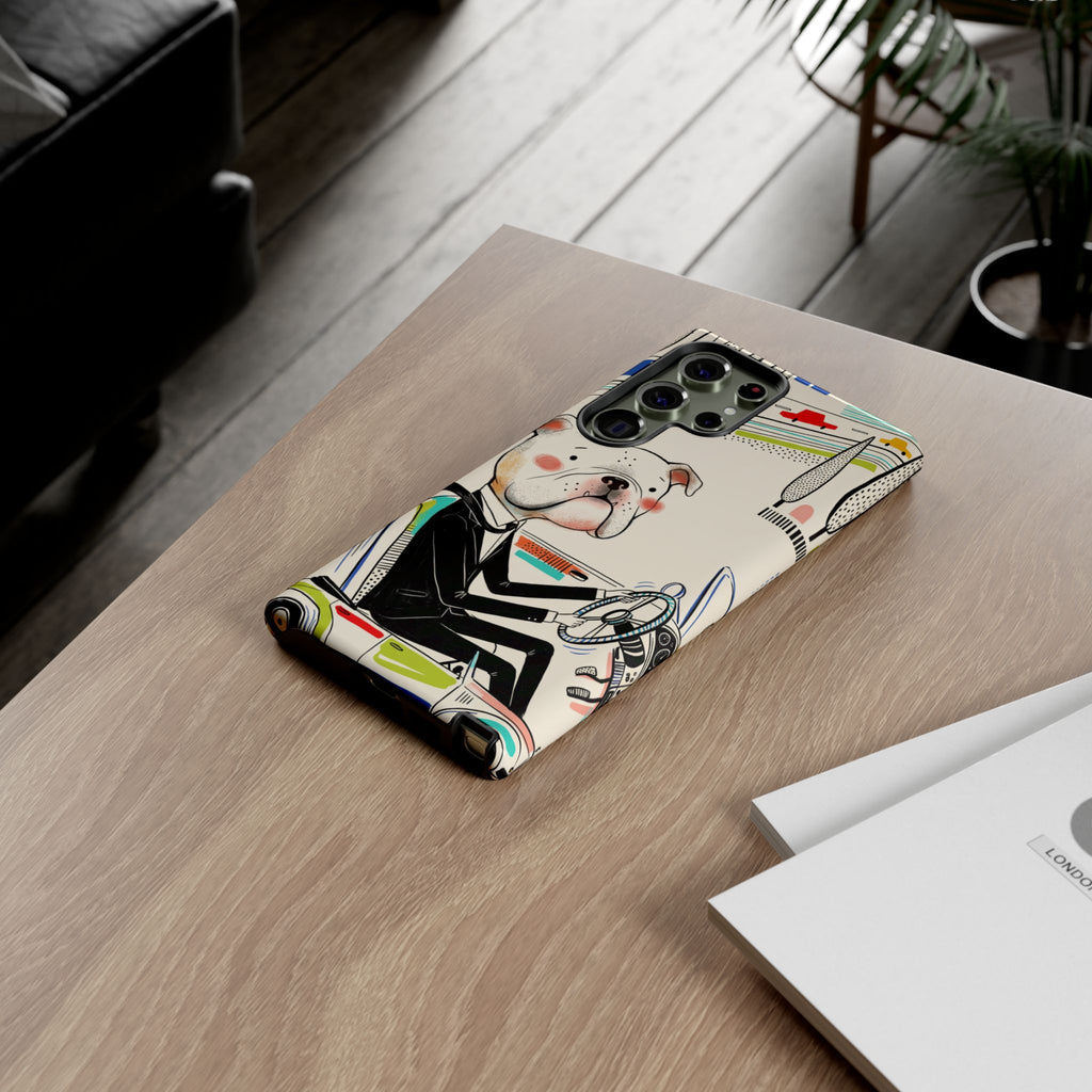 Bulldog Driver Samsung Galaxy Phone Case | Cute Retro Dog Illustration