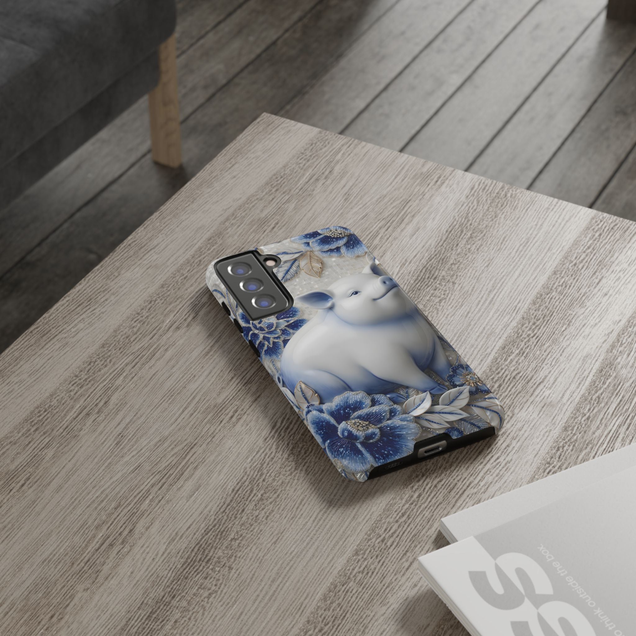 Asian Zodiac Pig Samsung Galaxy Phone Case | Blue & White Porcelain Slim Protective Shockproof Case| Year of the Pig Gift
