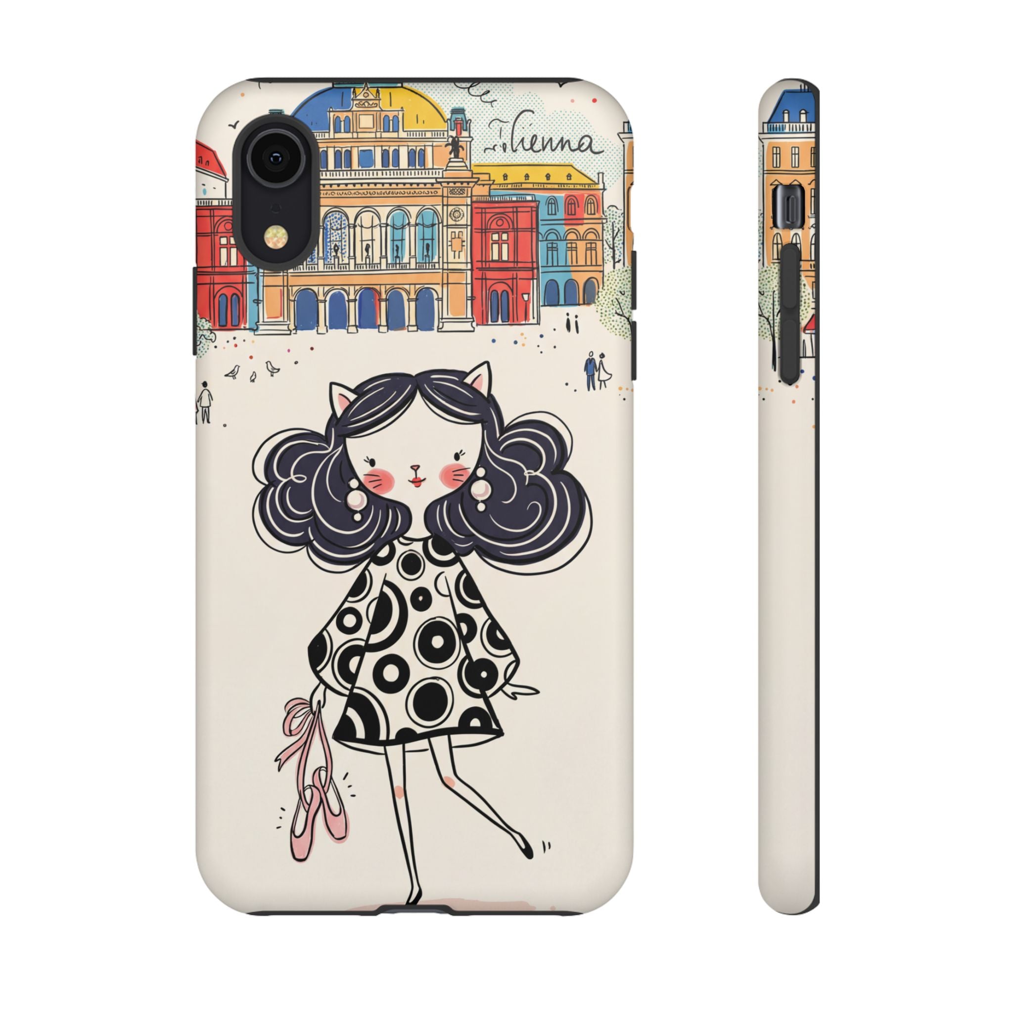 Cute Parisian Cat Girl iPhone Case | Ballet Slippers Illustration Tough Case