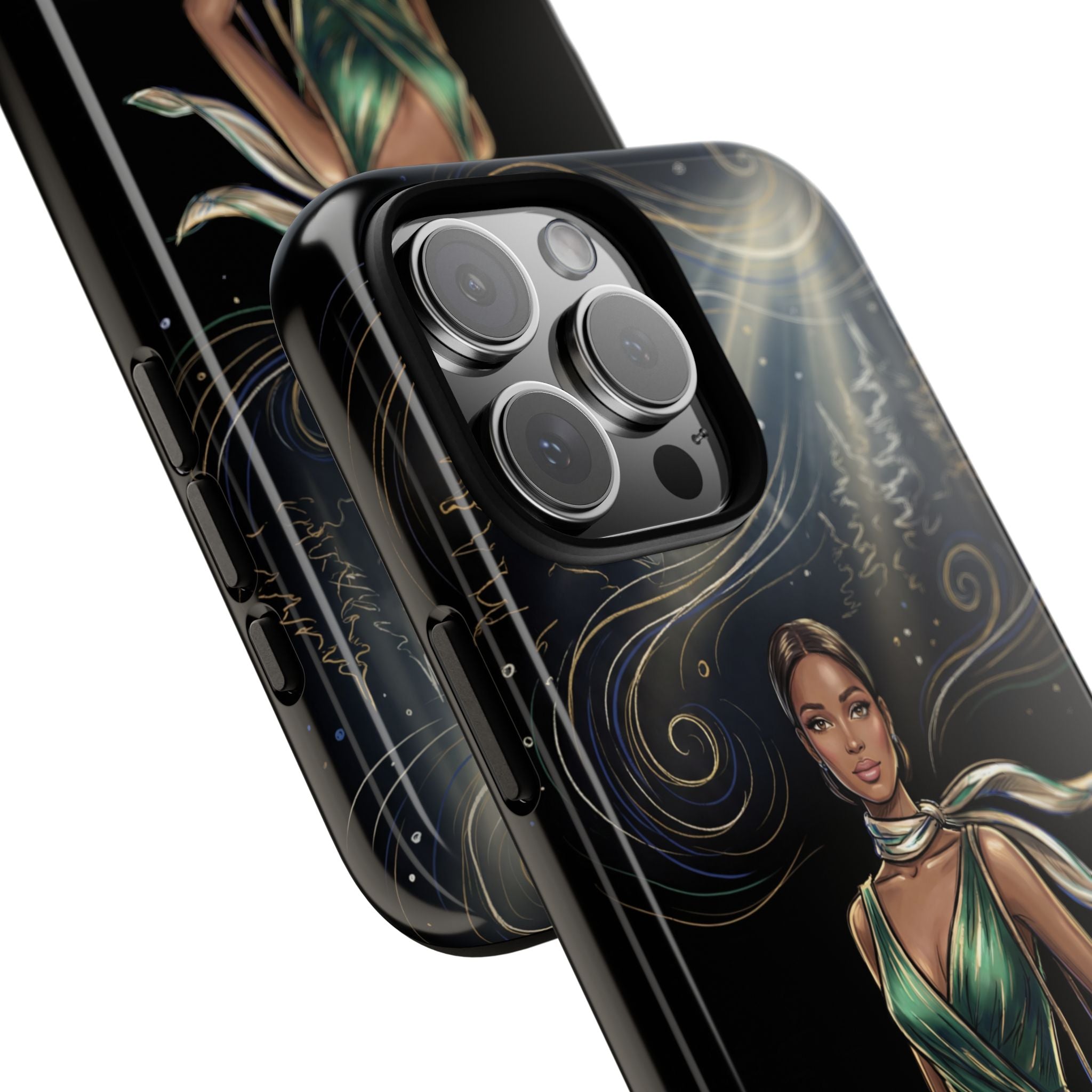 Elegant Woman in Green Dress Art Protective Tough iPhone Case