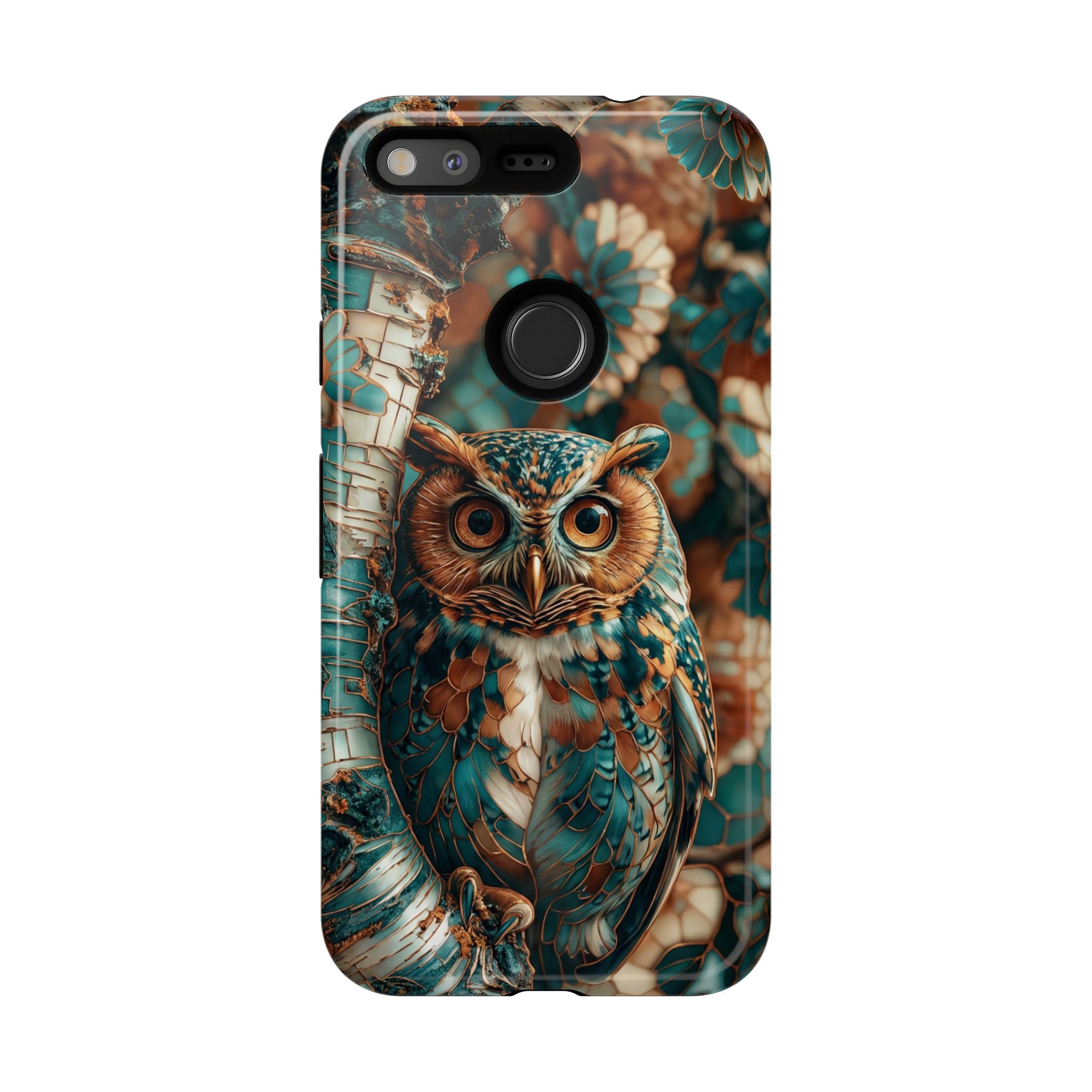 Owl Forest Tough Google Pixel Case | Teal & Brown Rustic Wildlife Protective Cover