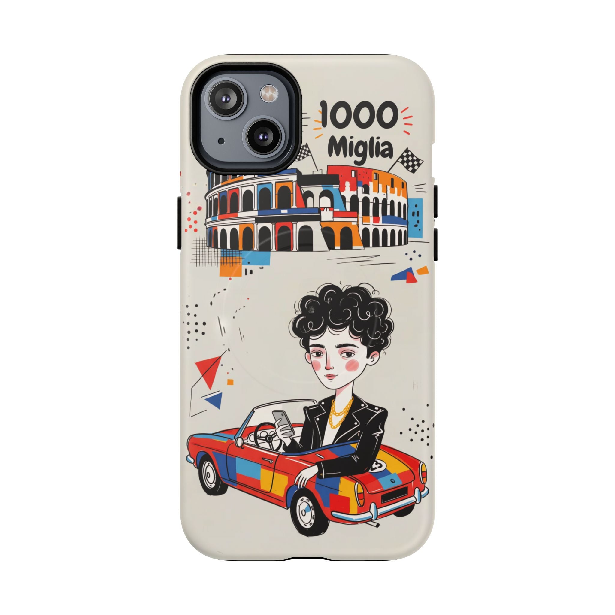 MagSafe iPhone Case | Retro Mille Miglia Car Illustration with Driver