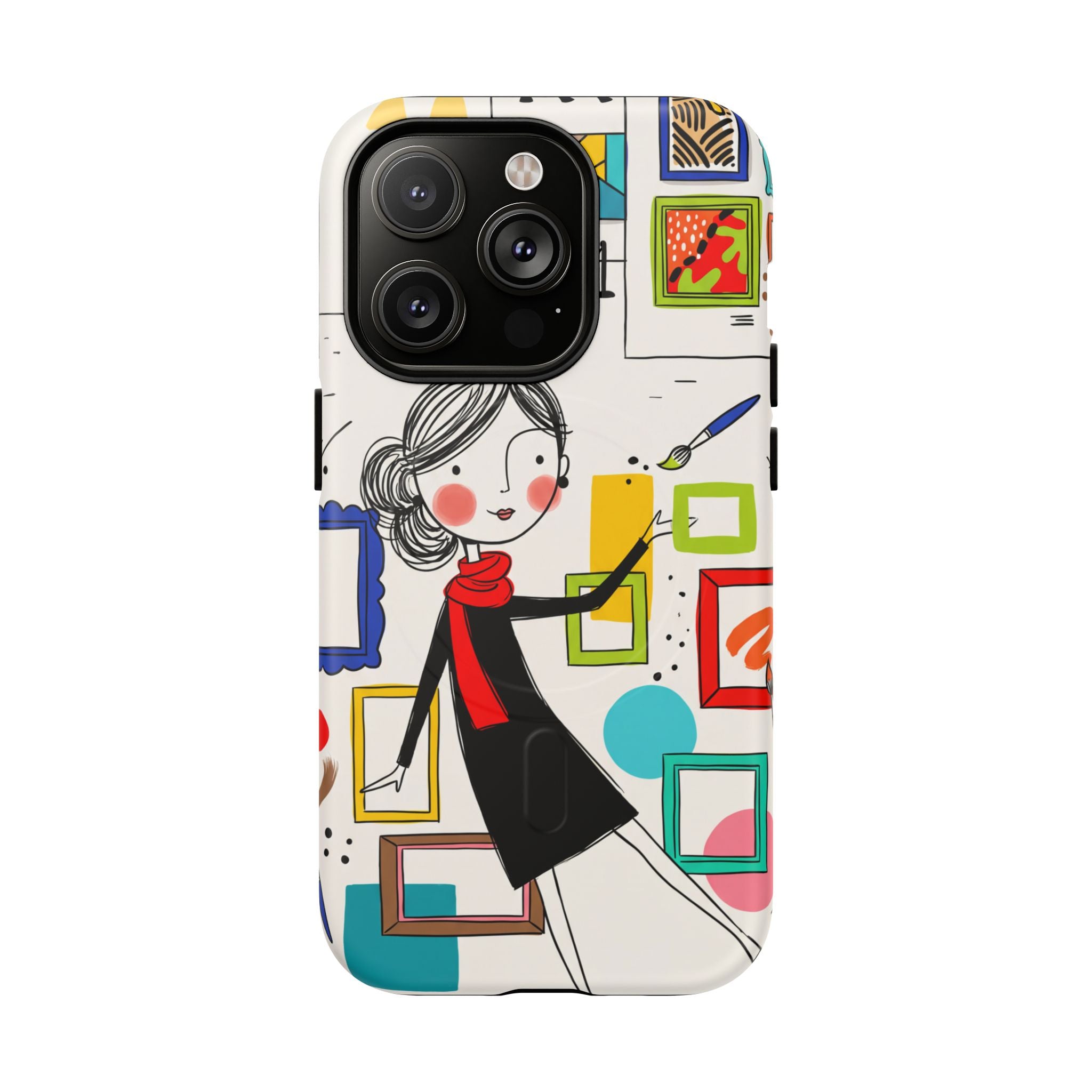 Art Gallery Illustration MagSafe iPhone Case | Cute Woman with Frames Design