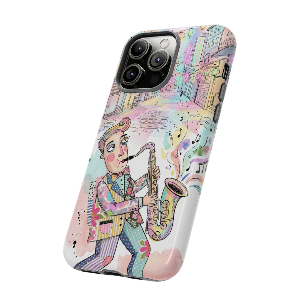 Custodia iPhone Sassofonista | Illustrazione Jazz Pastello