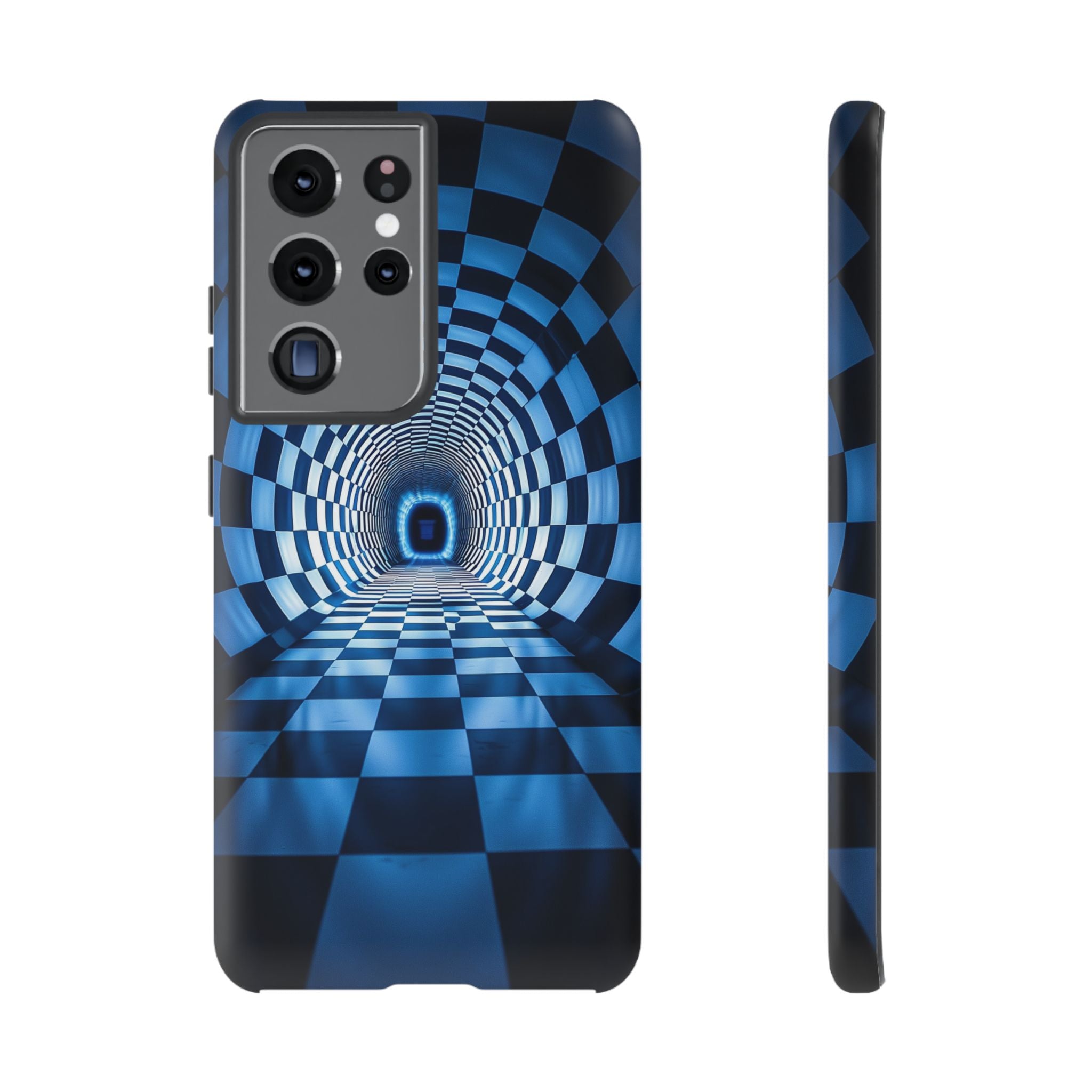 Blue Checkered Tunnel Samsung Galaxy Case — 3D Optical Illusion Tough Case