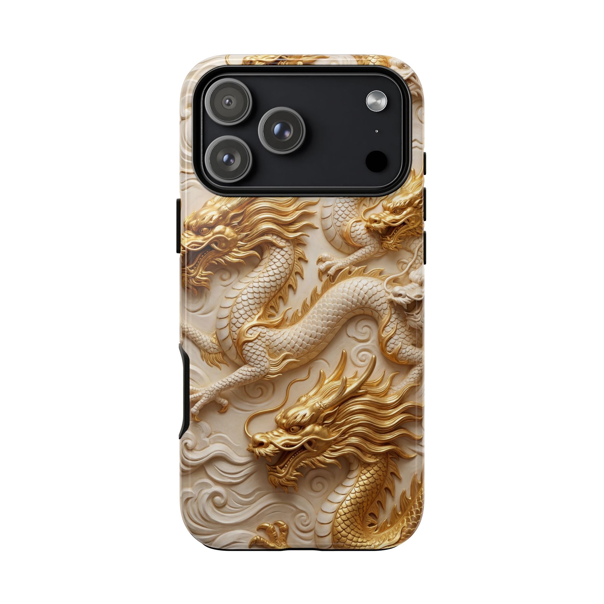 Dragon Relief iPhone Case — Gold Carved Dragon Protective Cover