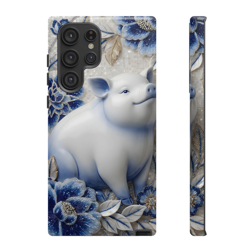 Asian Zodiac Pig Samsung Galaxy Phone Case | Blue & White Porcelain Slim Protective Shockproof Case| Year of the Pig Gift