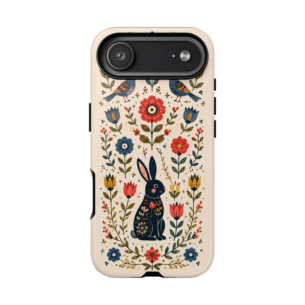 Floral Folk Art Bunny Tough iPhone Case