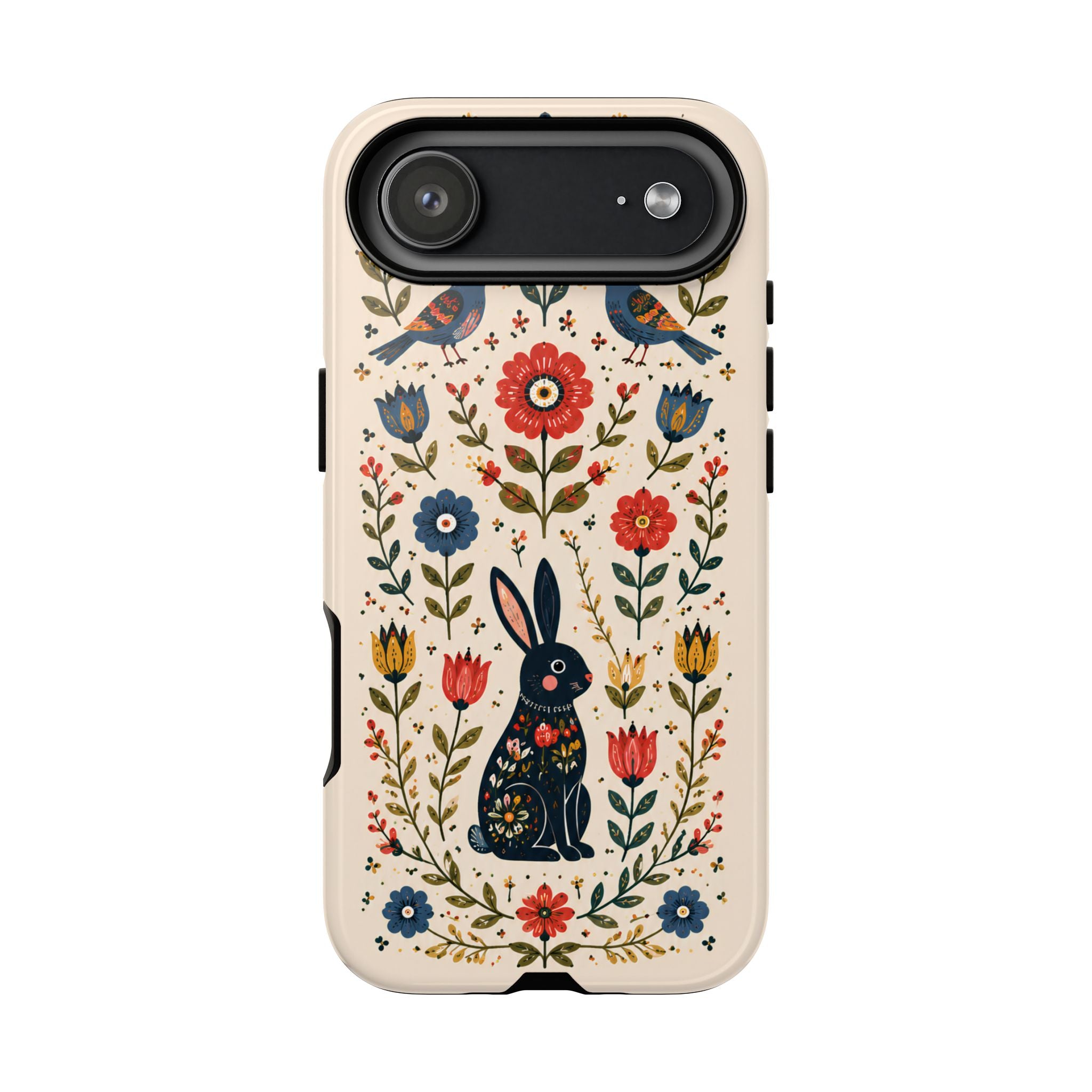 Floral Folk Art Bunny Tough iPhone Case
