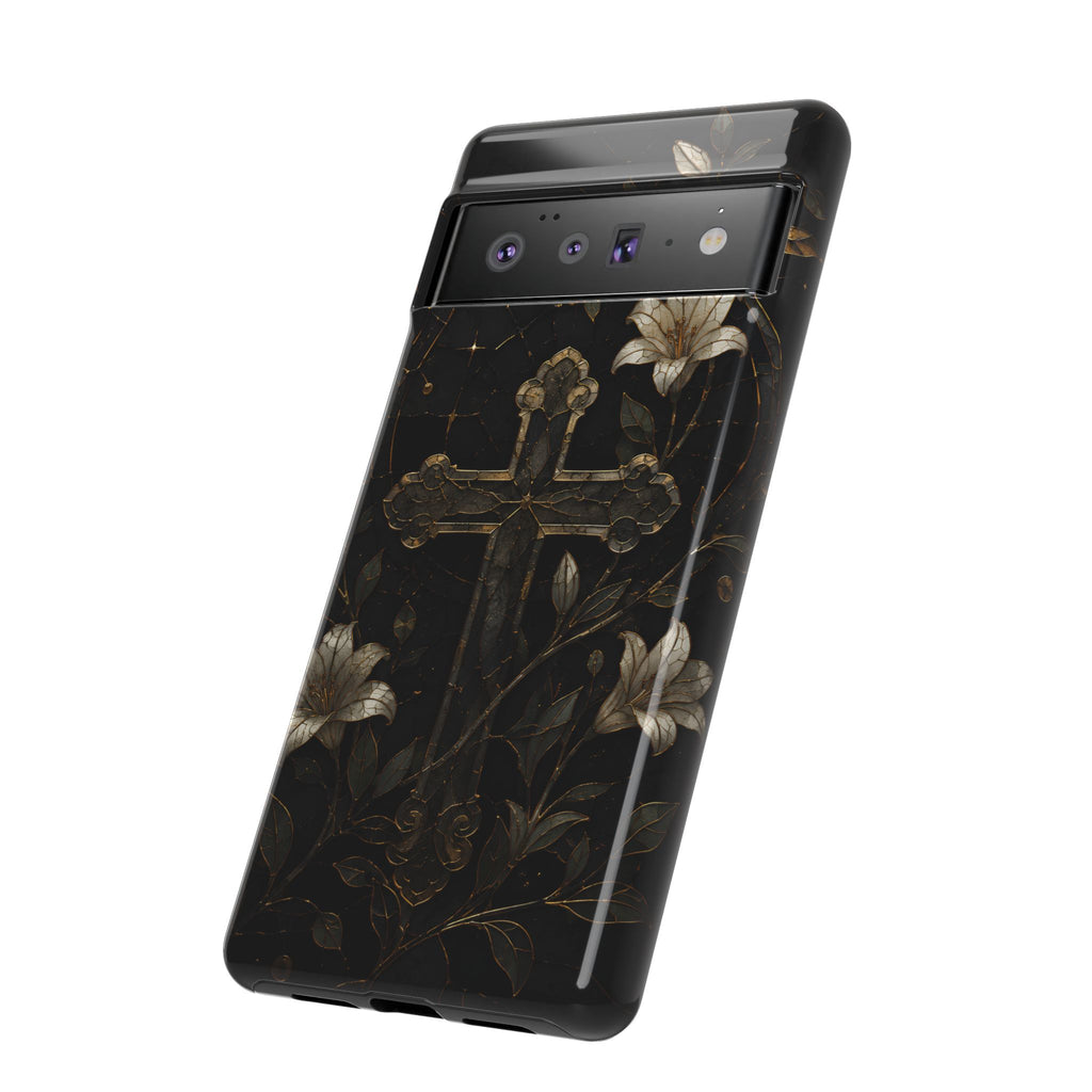 Gothic Cross Lily Google Pixel Phone Case | Christian iPhone Case