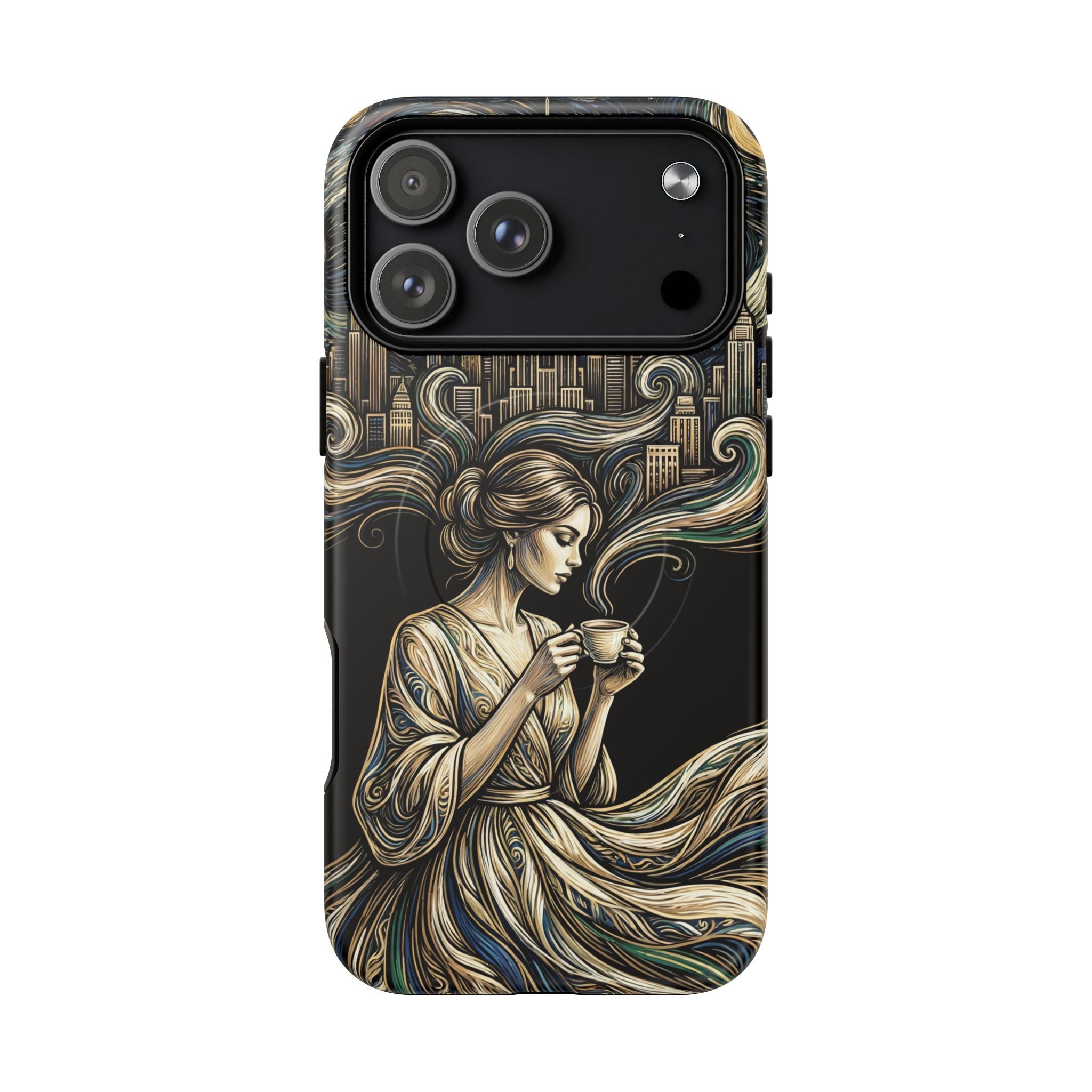 Vintage Cityscape Woman Tea Art MagSafe iPhone Case