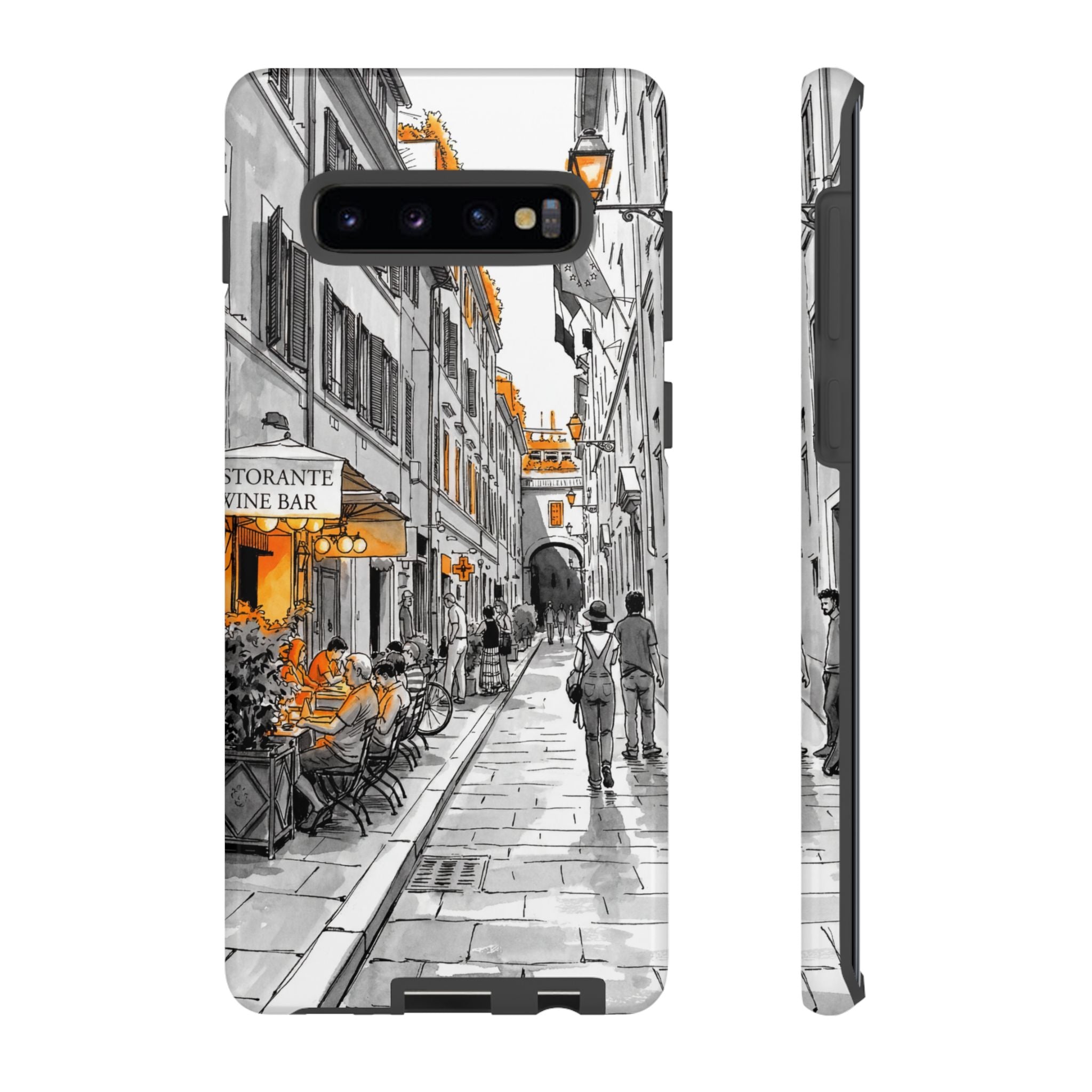 Italy Street Samsung Galaxy Case | Black & White Cityscape with Orange Accents