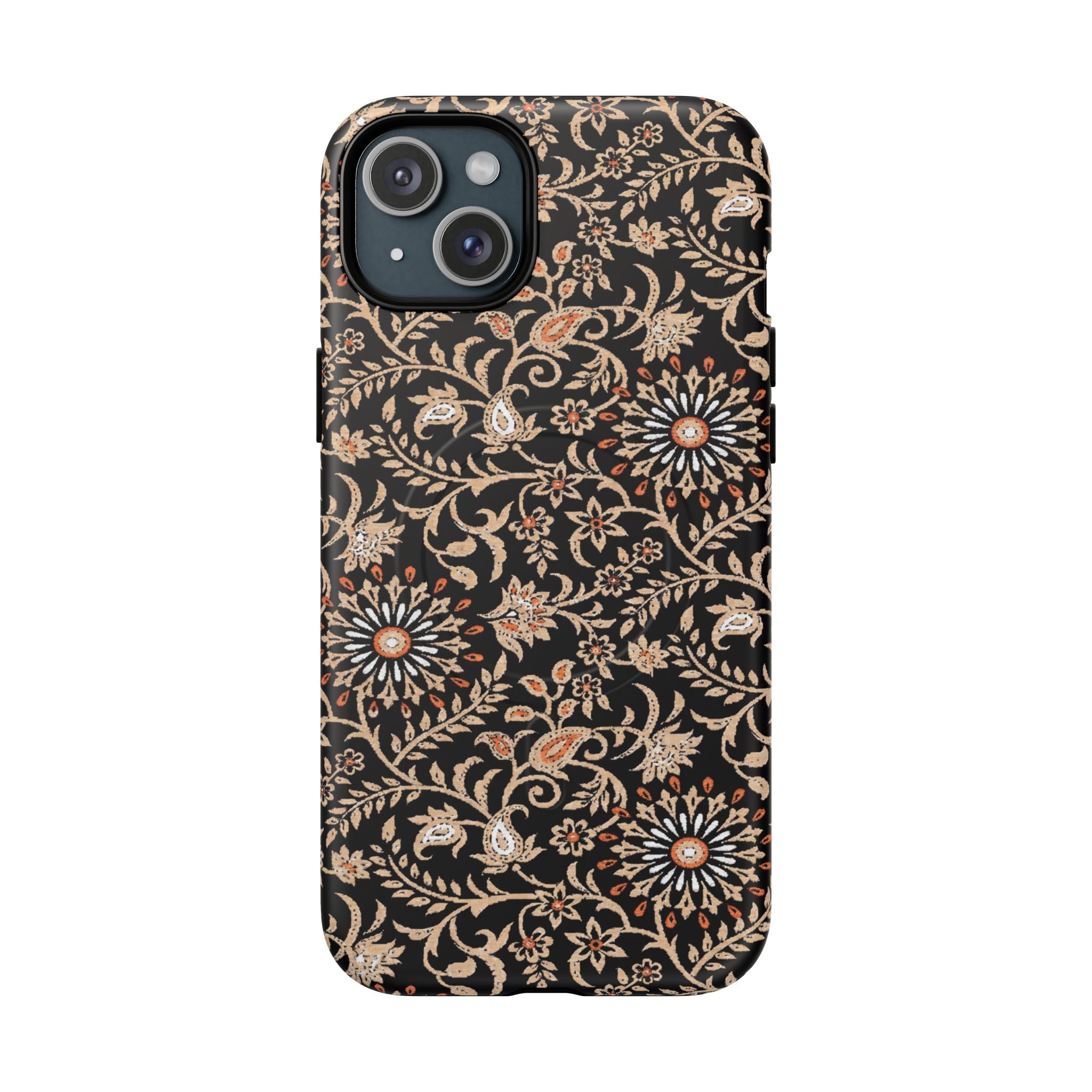 Batik Floral Black Ornate Daisies MagSage Tough iPhone Case